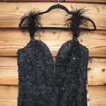 Mac Duggal 20889 Womens Black Sheer Applique Bustier Gown with Feather Straps Photo 7