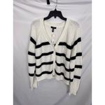 AQUA  Striped Knit Cardigan Button Front Sweater Top Cream Black‎ XXL Photo 4