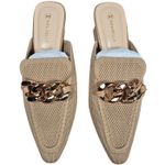 Newbella Mules Womens Shoes Beige Knit Pointed Toe Chain Block Heel Slides 8 Tan Photo 0