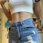 Signature 8 High waisted distressed jean shorts with stripes on side  Photo 0