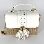 Annie Griffin Annie Handbags Top Handle Basket Purse with White Leather and Rope Strap Photo 0