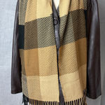 Vintage Scottish Cashmere Patchwork Chevron Scarf Made in Scotland Tan Black Photo 0