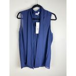 Parker NWT  Sleeveless Blouse Neck Bow Top Navy Size Large Office Work Brunch Photo 14