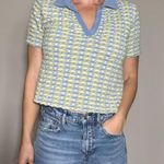 ZARA  Blue Green Crochet Short Sleeve Collared Shirt Size Small Photo 0