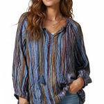 New directions Striped Peasant Top Womens S Blue Purple Boho Hippie Indie Sleaze Photo 0