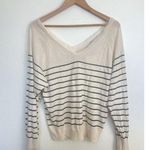 ZARA  Cream Striped V-Neck Wool Blend Sweater Lace Trim Coquette Preppy Coastal Photo 0