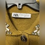 ZARA  100% WOOL JEWEL COLLAR Olive Green CARDIGAN medium Photo 4