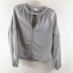Evereve  Sofia Stripe Long Sleeve Button Down Poplin Blouse Top White Black Small Photo 3