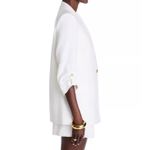 AQUA  Women's White Cotton Blend Blazer Jacket 3/4‎ Sleeve Gold Button Photo 2