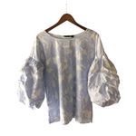 Halogen Nordstrom blue white pin strip floral puff sleeve blouse coastal Grandma Photo 5