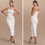 V. CHAPMAN Lily White Ruched & Ruffled Stretch Midi Dress Size 6 Photo 1