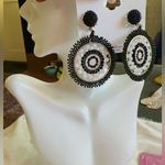 Natasha black white beads drops loop earrings light weight Photo 2