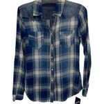 BLANK NYC  Womens Plaid‎ Denim Long Sleeve Cotton Shirt Blue Size XS NWT Photo 0