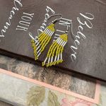 Yellow Beaded Fringe Dangle Earrings | Boho Festival Style Photo 2