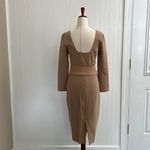 ZARA  Square Neck Ribbed Knit Waist Detail Bodycon Midi Dress in Nude Size S Photo 4