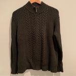 Lands' End Lands’ End Green Chunky Cable Knit Zip Up Mock Neck Sweater L 14-16 Regular Photo 0