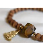 Source Unknown Trendy Faceted Tiger's Eye Center Stone Tassel Charm Wood Beads 7" Bracelet Photo 3