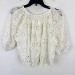 Madewell Embroidered Shirred Puff Sleeve Top Blouse Floral Eyelet Cream XXS NWT Photo 6