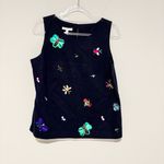 Talbots RSVP  Sequined Insect Sleeveless Tank Top Navy blue size 12 petite Photo 2