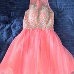 Aspeed Designer Coral Pink Rhinestone Sheer Top Mini Party Dress Prom Hoco forma Photo 0