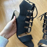 mix no. 6 Black Lace Up Block Heels, Cocktail Party Sandal Heels, Size 10 Photo 5