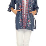 Johnny Was  Piper Shirt Tail Kimono Jacket Embroidery Denim Size XL Photo 0