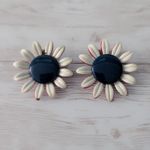 Vintage Clip On Earrings Off White, Red, Blue Flower Large Photo 1