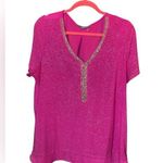 Ny Collection  Pink With Silver Sparkle 1X GORGEOUS Blouse Top Shirt Photo 0