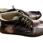 Toms  100910 shoes wool lined purple plaid ankle booties tie up womens size 5.5 Photo 1
