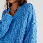 Free People NEW  Isla Cable Knit Oversized Sweater, Marine Blue Size L Photo 5