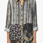 John Mark  Mix Print Patched Button Front Tunic Blouse Top Size 1X Roll Tab Photo 0