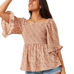 Hayden Floral Boho Cottagecore Babydoll Blouse Top Smocked Ruffle Size Small Photo 7