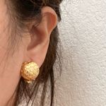 Vintage Gold tone Soccer Ball Honeycomb Clip On Earrings Photo 1