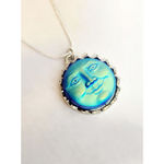 Handmade Blue Moon Necklace / Iridescent Smiling Moon Pendant Necklace/Sterling silver Photo 2