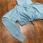 Champion Vintage Cinch Cropped Hoodie Sz Small Turquoise Blue Streetwear Photo 3