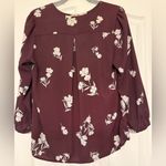 Collective Concepts  Merlot Floral Blouse Sheer V-Neck Burgundy XL EUC Photo 15
