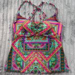 Laundry by Shelli Segal Laundry Shelli Segal Tankini Top‎ Womens M Pink Green Geometric Strappy Swimsuit Photo 8