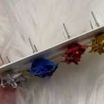 4 Large Metallic Rose Metal Stud Earrings Flawed Gold Photo 7