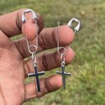 Handmade Unique Elegant Punk Gothic Style Cross Safety Pin Design Hoop Earrings Photo 2