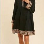 In Loom  Black V Neck Embroidered Long Sleeve Boho Comfy Tunic Dress Cotton Sz M Photo 0