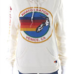 Aviator Nation  Vintage White Cream Malibu Logo Drawstring Hoodie Medium Photo 0