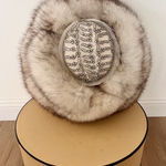 Luxury Vtg Ivory Fox Fur Satin Rhinestone Wide Brim Formal Church Hat Party White Photo 0