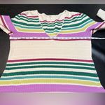 Free People Gidget Ivory Striped Long Sleeve V-Neck Knit Sweater Dress Size L Photo 9