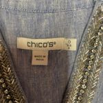 Chico's Embellished Beaded 100% Linen Dress Blue Size 0 US 4 Boho Coastal Photo 10