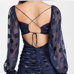 For Love & Lemons  Navy Blue Polka Dot Chiffon Ruched Lula Mini Dress XS Photo 6