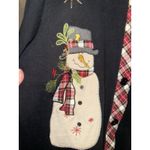 Blair ‎ VTG Women's Large Snowman Plaid Christmas Cardigan Pockets Embroidered Photo 1