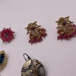 Lot Of 4 Pretty Pierced Costume Earrings Some Rhinestone One Pink Flower Pair Photo 2