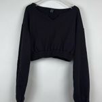 Forever 21 Cropped Sweatshirt Black Sweater Crop Top Shirt V Neck Size Medium Photo 0