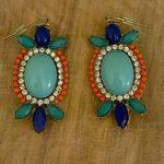 Vintage Aqua Blue Teal, Orange, Green, & Silver Earrings Photo 0