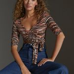 Anthropologie Brand New With Tag Daily Practice by Wrap Top Brown Motif Size XXS Photo 1